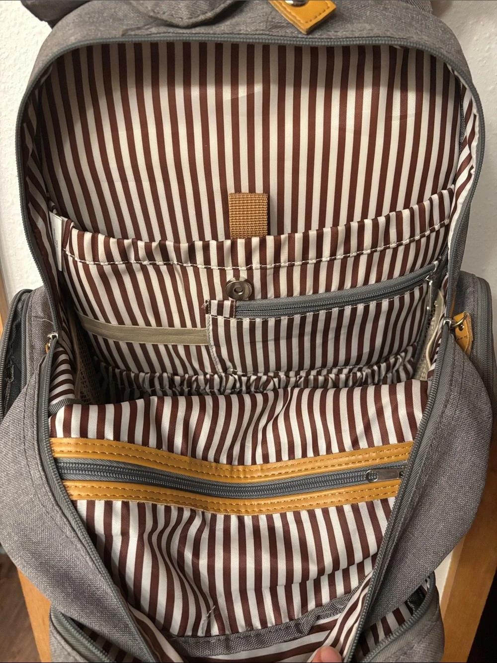 Gray Baby Backpack Diaper Bag with Tan Accents - Versatile Everyday Bag
